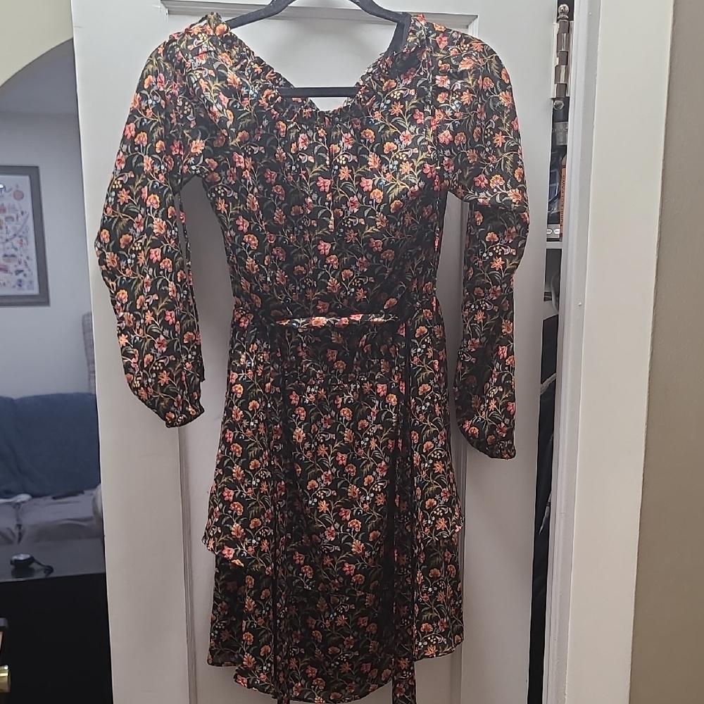 LOFT Black Dress with Floral Design